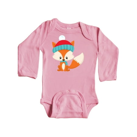 

Inktastic Cute Fox Fox With Hat And Scarf Orange Fox Gift Baby Boy or Baby Girl Long Sleeve Bodysuit