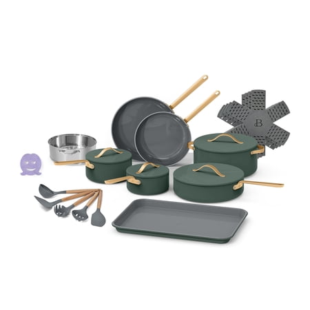 Beautiful 22pc Cookware Set, Thyme Green by Drew Barrymore