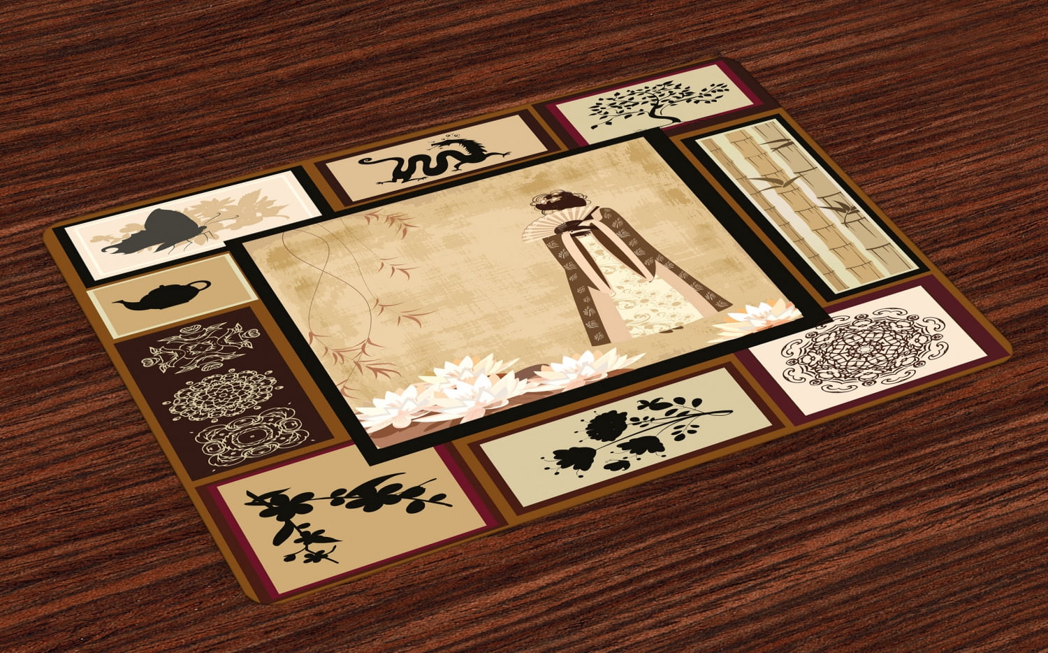 Japanese Placemats Set of 4 Girl in Traditional Dress and Cultural