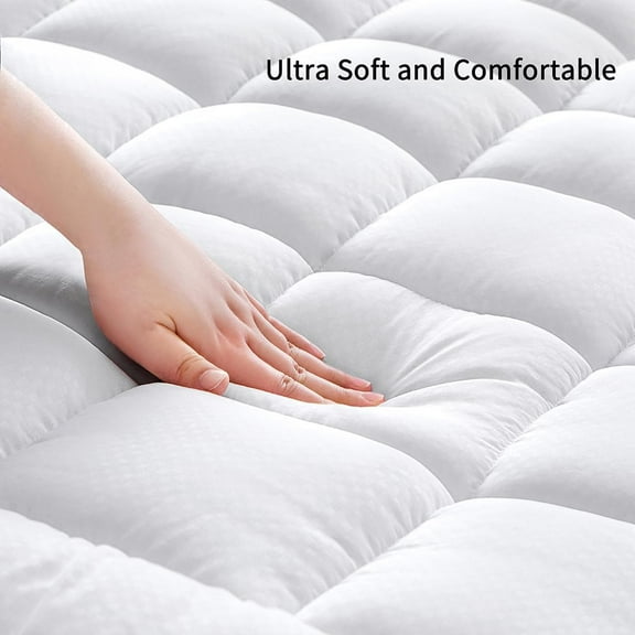Queen Size Quilted Fitted Mattress Pad Cover with Deep Pocket, Ultra Soft & Breathable (White)