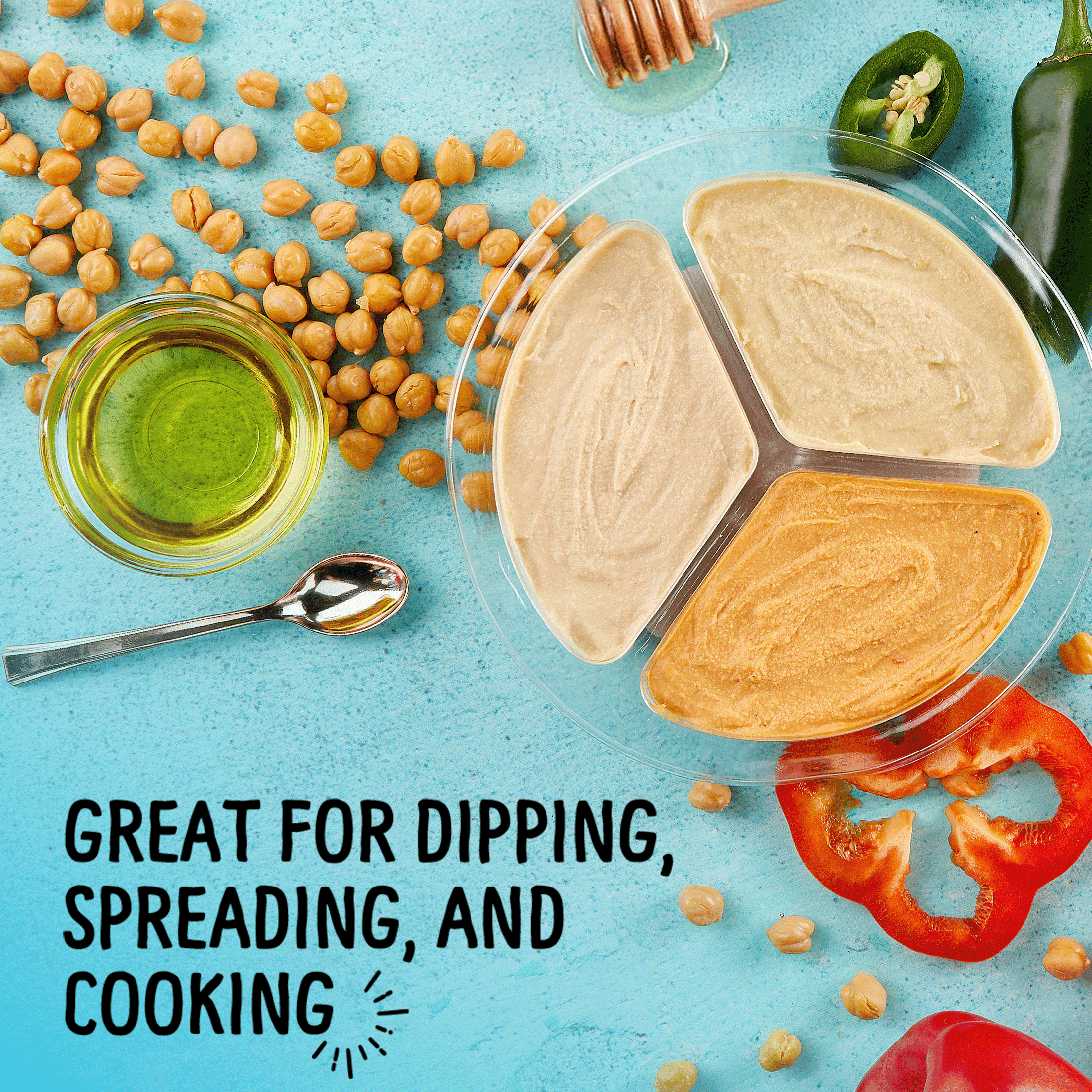 Fresh Cravings Hummus Trio Dip, Fresh, 18 oz. Plastic Tub, Gluten-Free, 2 Tbsp (32g)