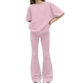 thumbnail image 2 of UACY Girls' Clothing Set, Short Sleeve T-Shirt and Bell Bottom Pants 2-Piece Cute Spring Outfit, Sweatsuit School Uniform (Pink, 11-12 Years), 2 of 4