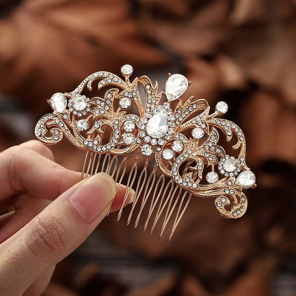 Crystal Bride Wedding Hair Comb Silver Bridal Headpieces Rhinestone Hair Pieces Bridesmaid Side Combs Hair Accessories for Women and Girls (gold)