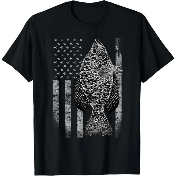 Crappie Fish American Flag Vintage Graphic for Fisherman Angler Men Short Sleeve Cotton Casual T-Shirt Tee