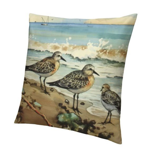 Throw Pillow Cover Ocean Beach Birds Watercolor in Sea Blue Kathie Decorative Pillow Case Home Decor Square