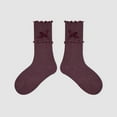 thumbnail image 4 of Bibifish Womens Socks Solid Color Socks Cute Ruffled Cuff Socks With Lace Bow Design Soft Stretchy Daily Wear Socks For Ladies And Girls, 4 of 5