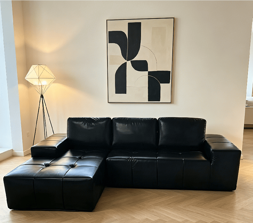 Howcool Boneless Cloud Sectional Sofa with Chaise,Faux Leather L-Shaped Couch,Deep Seat Modular Sofa with Wide Armrests,No Assembly Required,Left-Facing,Black