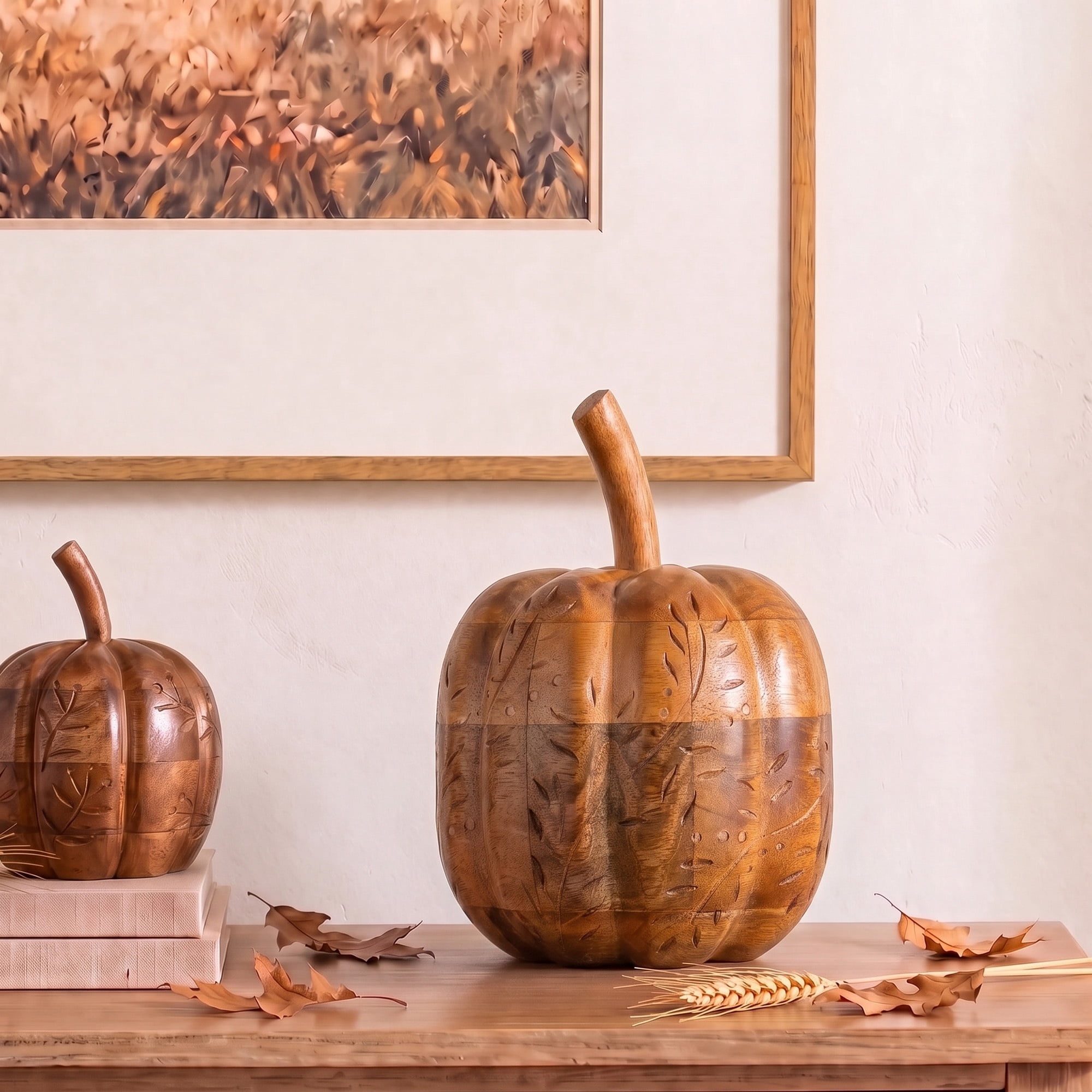 Wood Carved Tall Pumpkin Tabletop Decoration, Brown, 8.75", Fall by Way To Celebrate