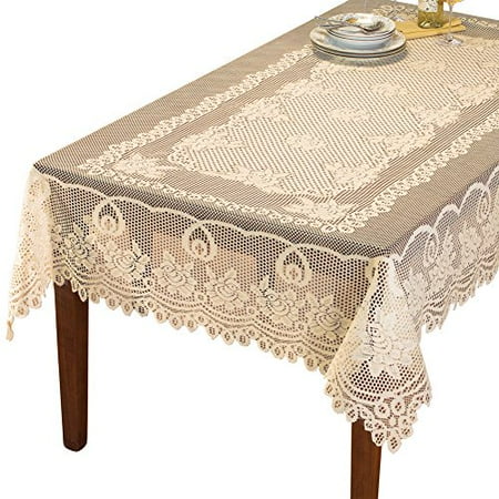 Crocheted Table - Collections Etc Crochet Lace Floral Tablecloth, 60 X 90, Cream