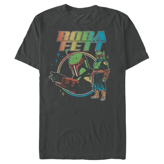 Men's Star Wars: The Book of Boba Fett Retro Rainbow Logo  Graphic Tee Charcoal Medium
