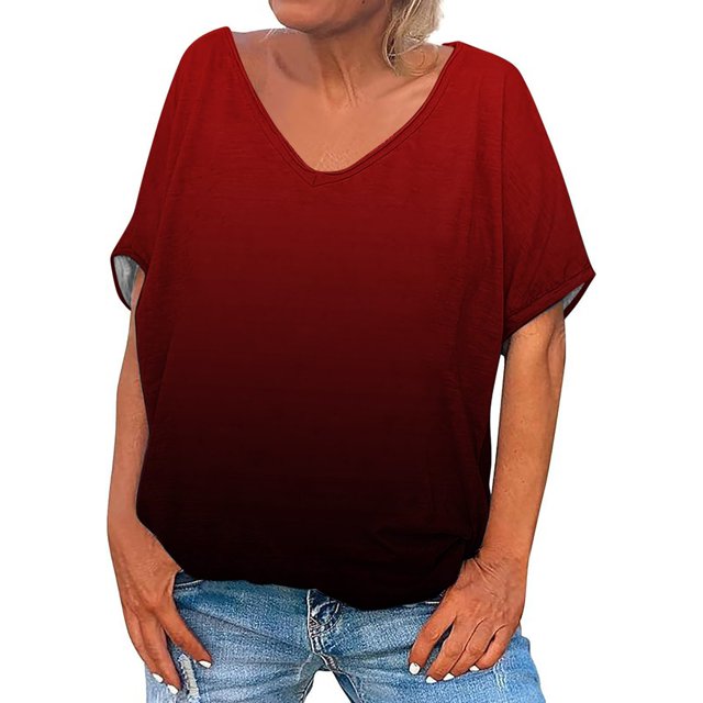 Posijego T-Shirts à Col en V pour Femmes, Chemise à Manches Courtes Imprimée, Pyjama Décontracté d'Été pour Femmes