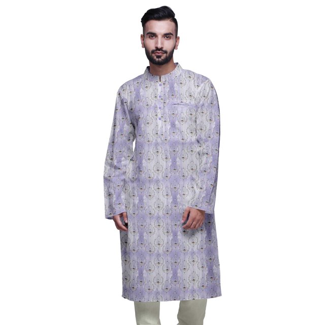 Atasi Kurta Imprimé pour Hommes Col Mandarin Popeline de Coton Kurta Chemise Décontractée