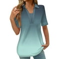 thumbnail image 2 of ALLLIST Tops for Women Trendy Short Sleeve Blue V-Neck Gradient T-Shirts Casual Printed Spring Blouses, 2 of 5