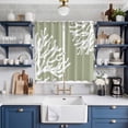 thumbnail image 2 of Coral Sage Green Kitchen Curtains 63 Inch Length, Coastal White Ocean Marine Nautical Beach Grommet Top Bedroom Living Room Curtains, Light Filtering Cafe Curtain Drapes 2 Panels Set 84''x63'', 2 of 9