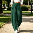 thumbnail image 5 of Bovxnpu Womens Casual Athletic Pants Lounge Pants High Waist Pleated Cotton Linen Wide Leg Loose Casual Pants, 5 of 8