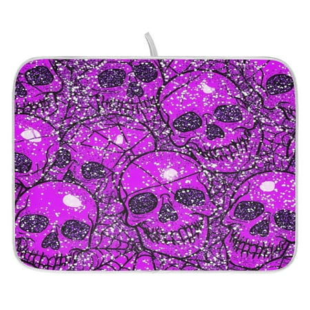 

Shiny Skulls Dish Drying Mat for Kitchen Quick Drying Absorbent Soft Durable 16 x 18