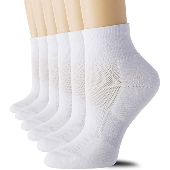 6 Pairs Women's Running Ankle Socks Athletic Sport Socks Cushioned White Medium