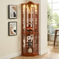 thumbnail image 6 of Lighted Wooden Corner Display Curio Cabinet, 3-Side Glass Display Curio Cabinet, Corner China Cabinet with Glass Doors,6 Tier Freestanding Display Cabinets for Living Room(Oak), 6 of 14