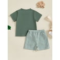 thumbnail image 6 of BemeyourBBs Toddler Baby Boy Summer Clothes Newborn Infant Baby Boys 2 Pieces Outfit Tree Duck Shark Short Sleeve T-shirts Striped Elastic Waist Pockets Shorts Set, 6 of 9