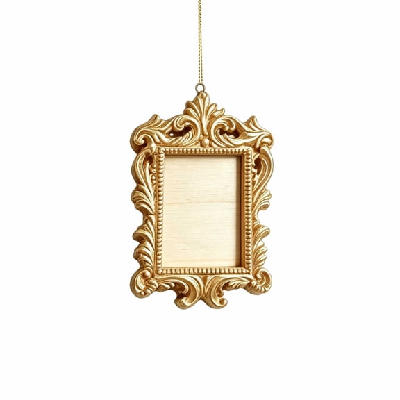 Christmas Photo Frame Ornament, 4.25 x 2.83 in, Champagne Gold Hanging Decor, for Tree, Door Handle, Wall, and Window
