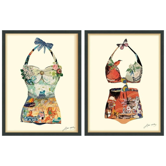 Empire Art Direct California & Montecarlo Beach Dimensional Collage Framed Graphic Art Under Glass Wall Art, 25" x 33" each, Ready to Hang