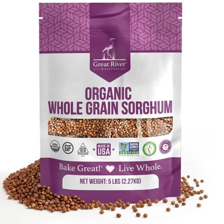 Great River Organic Milling Organic Whole Grain Sorghum  High-Protein Ancient Grain  Non-GMO, Kosher Certified  Ideal for Salads, Pilaf, Porridge, Baking & More  5 Lb