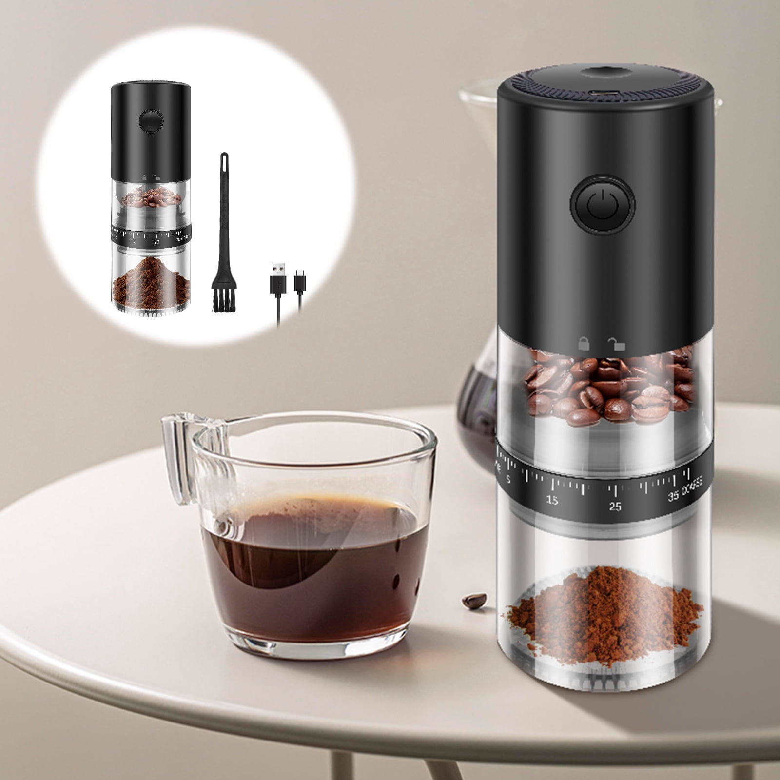 Portable Rechargeable Coffee Grinder, Electric Grinder with 38 Adjustable Settings, Ceramic Burr for Travel Camping Home Use
