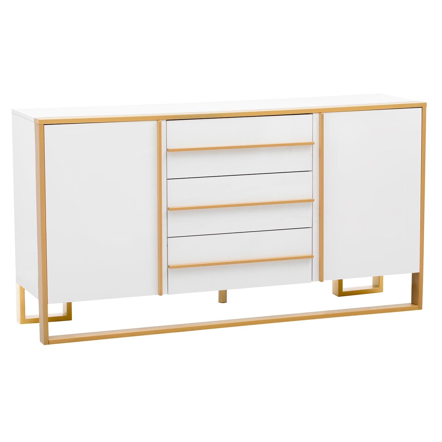 Kepooman 59"L Storage Sideboard Buffet Cabinet, Floor Storage Cabinet with Large Storage Space and Gold Metal Legs for Living Room, White Kepooman 59"L Storage Sideboard Buffet Cabinet, Floor Storage Cabinet with Large Storage Space and Gold Metal Legs for Living Room, White