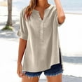 thumbnail image 2 of Chemises en Lin pour Femmes Été Boutonnées Col en V Blouse Décontractée Mode Printemps Tunique Ample Style Boho, 2 of 4