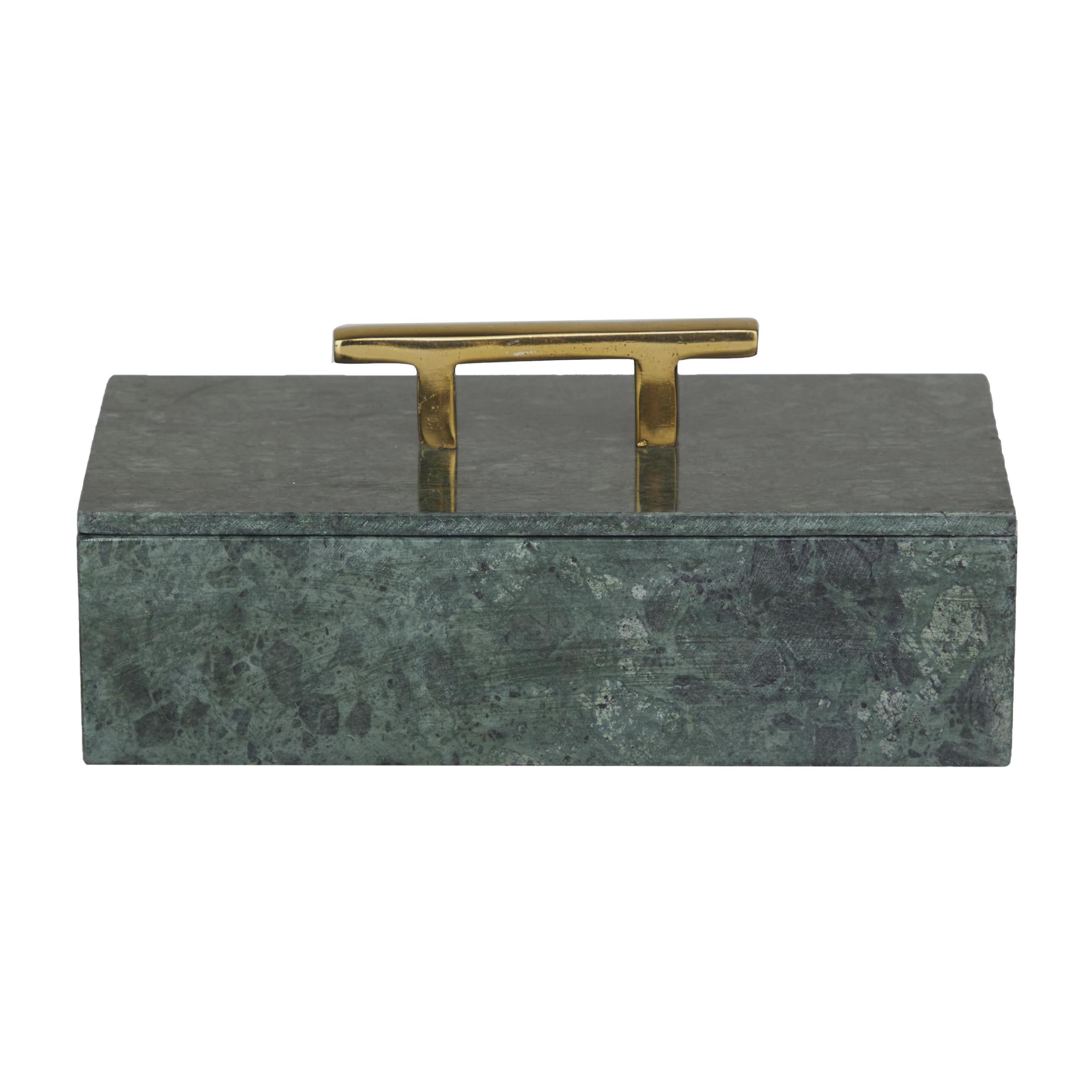 DecMode Green Marble Decorative Box with Gold Bar Handles, 3 Count