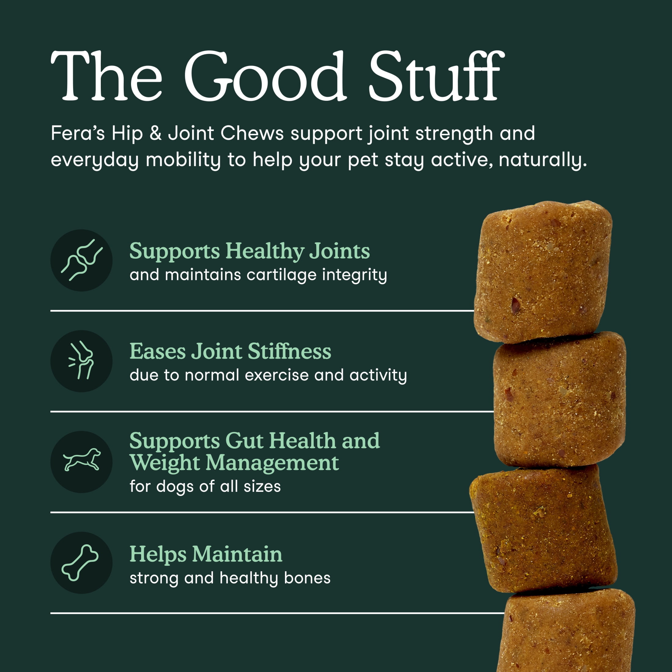 Fera Pets Dog Hip & Joint Supplement - With Turmeric & Glucosamine - Supports Mobility & Weight Management - 90 Soft Chews