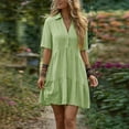 thumbnail image 2 of SROBPTY Summer Dresses for Women Solid Collared Short Sleeve Button, 2 of 5