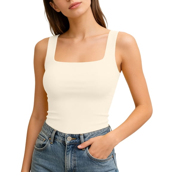 Sleeveless Slim-Fit Tank Top for Women Square Neck Solid Color Cami Soft Breathable Stretchy Basic Layering Top for 2026 Daily Casual Wear