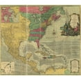 thumbnail image 2 of Vintage Maps 22x20 Black Ornate Wood Framed with Double Matting Museum Art Print Titled - North America and the West Indies, 2 of 4