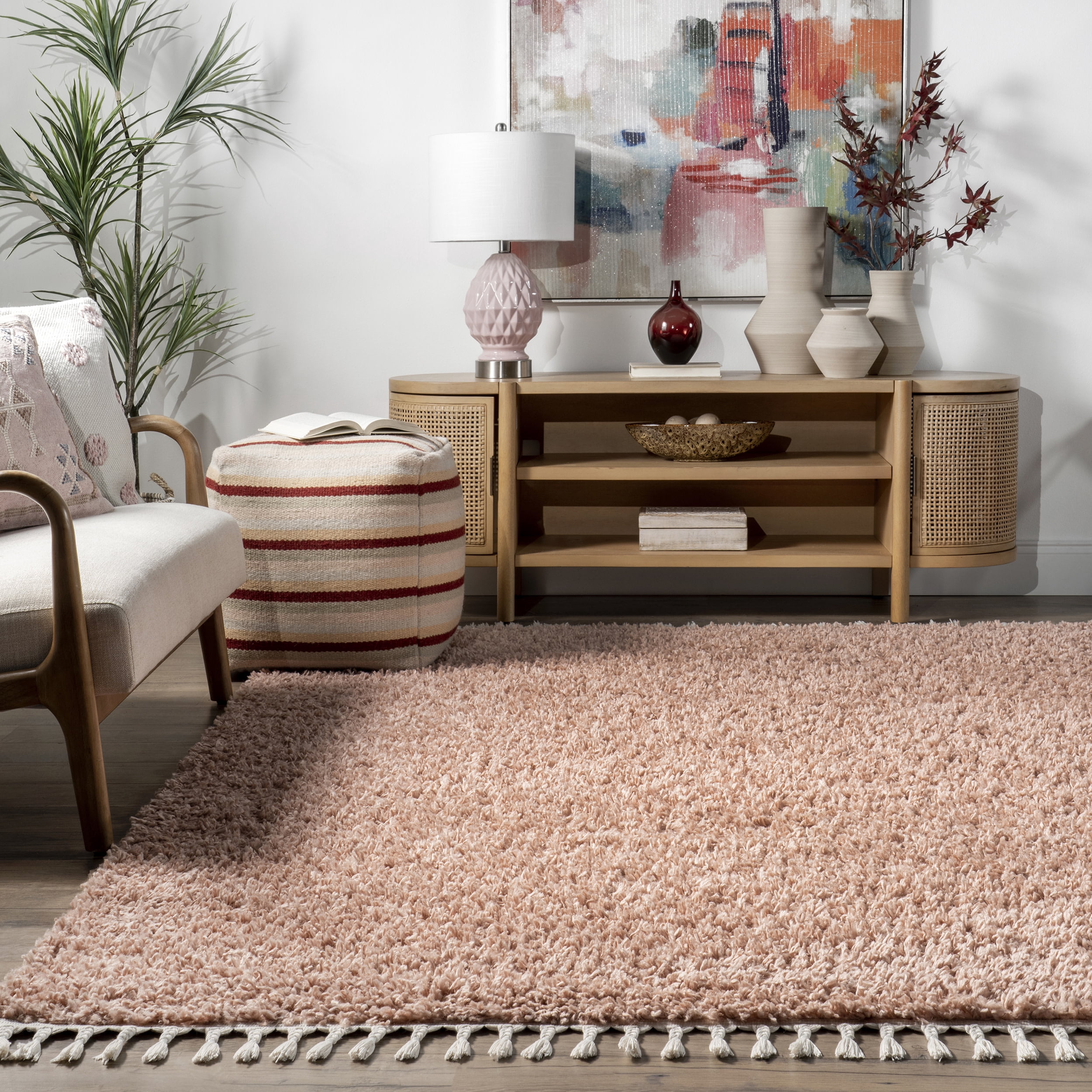 nuLOOM Neva Modern Tasseled Shag Blush 8' 10" x 12' Modern Area Rug