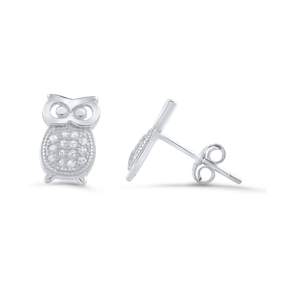 SilverCloseOut Sterling Silver Womens Cz Dainty Owl Stud Earrings - 10mm