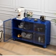 thumbnail image 3 of 47.25"Glass Storage Cabinet Floor-to-ceiling for Kitchen, Living Room, Bathroom(Bark blue), 3 of 11