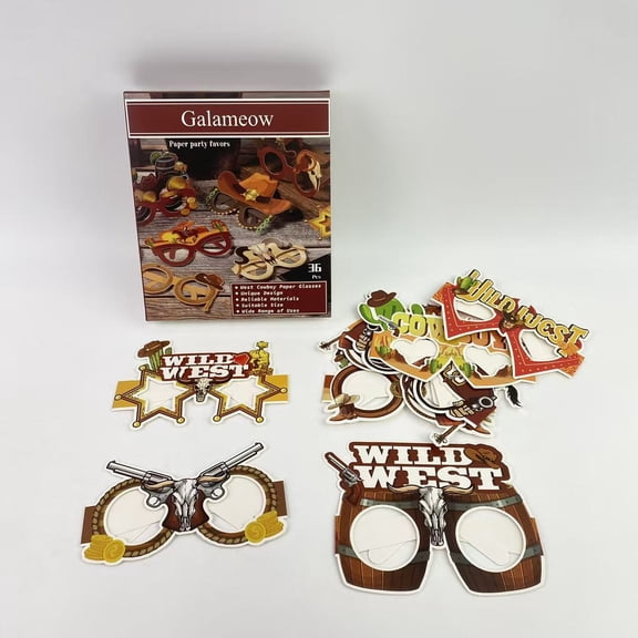 Galameow Paper party favors,36 Pcs Western Party Decoration Favors Wild West Paper Glasses Cowboy Photo Booth Props Western Theme Birthday Party Supplies