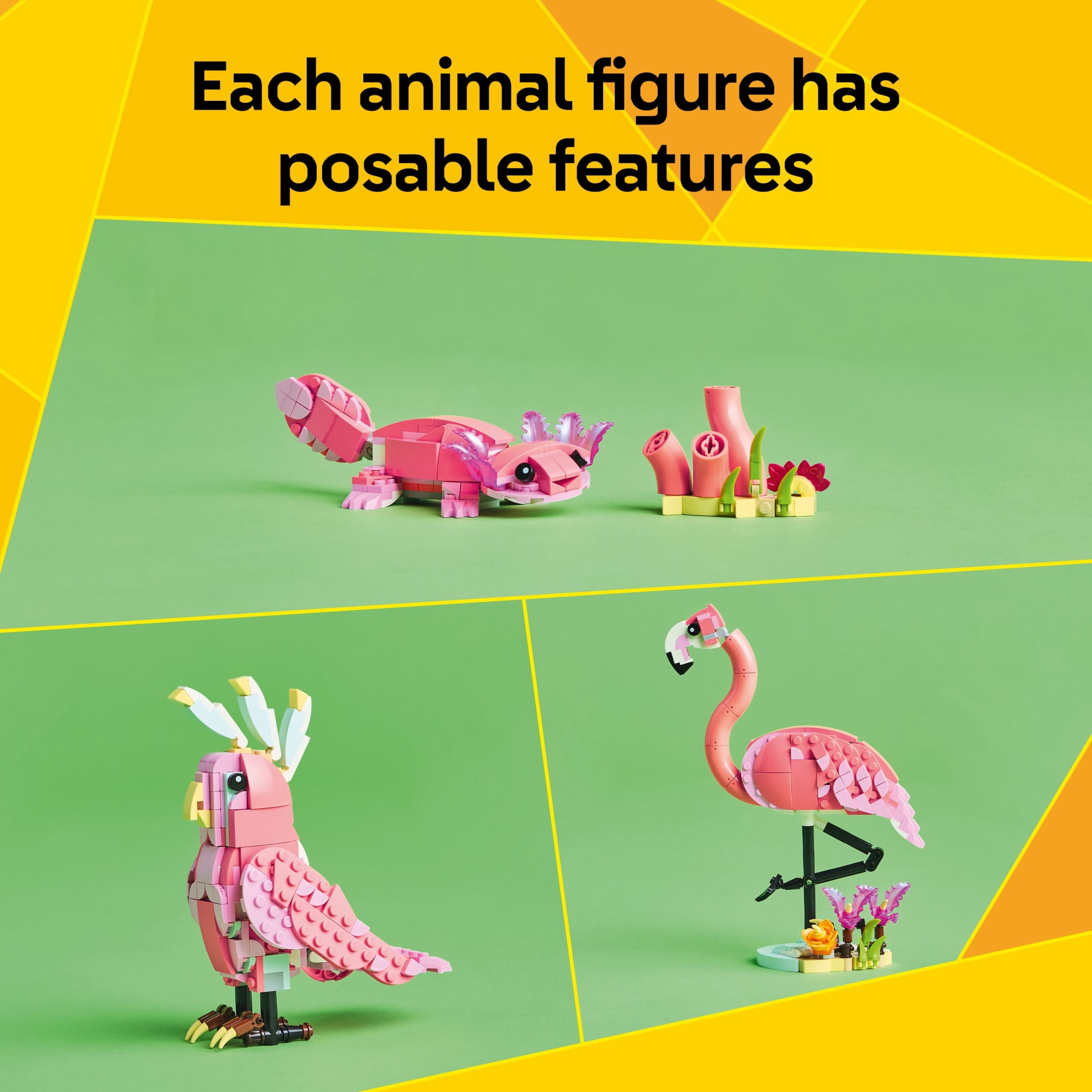 LEGO Creator 3 in 1 Wild Animals: Pink Flamingo Animal Building Toy for Girls & Boys, 8+ - Building Set W/ 3 Building Options, Pink Flamingo, Cockatoo, or Axolotl - Gift for Birthdays - 31170
