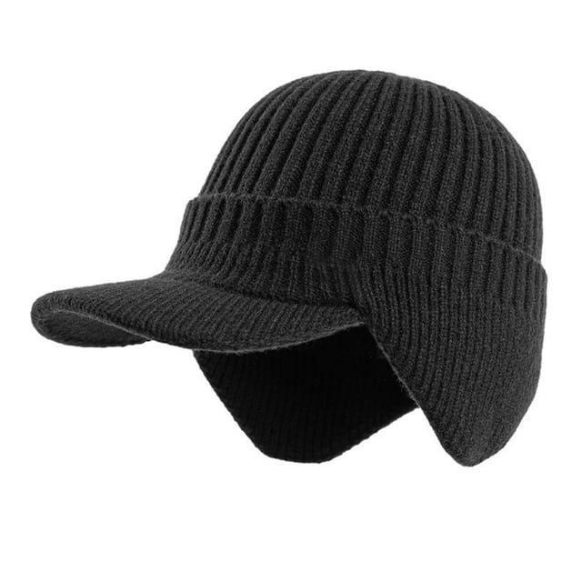 Visland Men Knitted Hat with Fleece Lining All-Weather Protection Ear Coverage Hat Stretchy Design Winter Windproof Hat