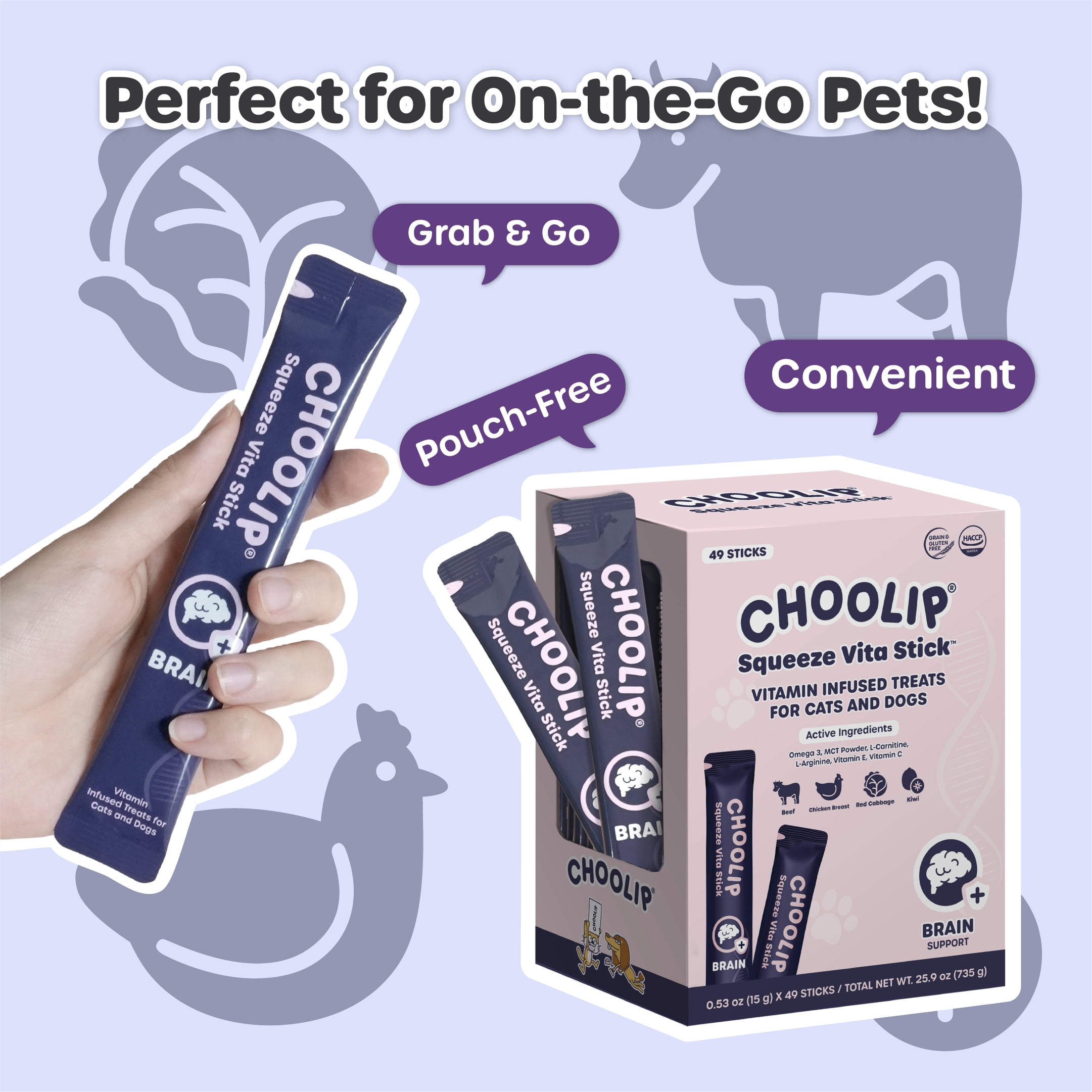 Choolip Vita Stick Brain Support Lickable Treats for Cats & Dogs, 25.9 oz (49ct)