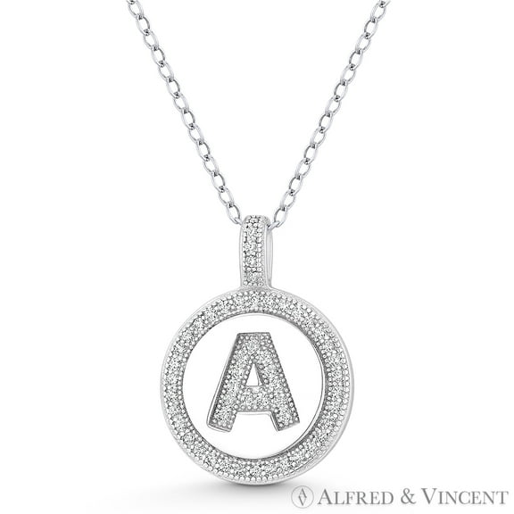 Initial Letter "A" Cubic Zirconia CZ Crystal Pave Pendant in .925 Sterling Silver w/ Rhodium