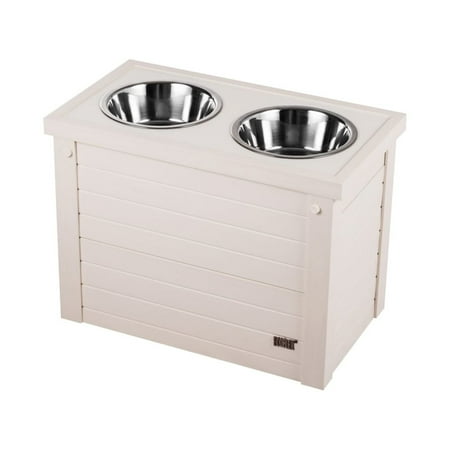 UPC: 0896819003857 | ECOFLEX® Piedmont 2-Bowl Dog Diner with Sliding Lid Storage Bin -Antique White