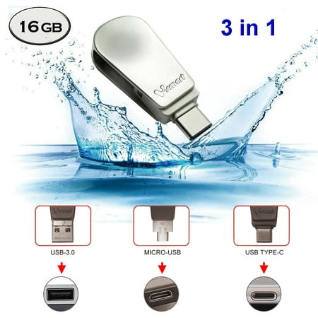 V-smart TC-301 16GB USB 3.0 Type C Flash Drive | 3 in 1 : Type C / Micro USB / USB 3.0| Waterproof High Speed Data Transfer OTG for Smartphones, Tablets, New MacBook (16GB