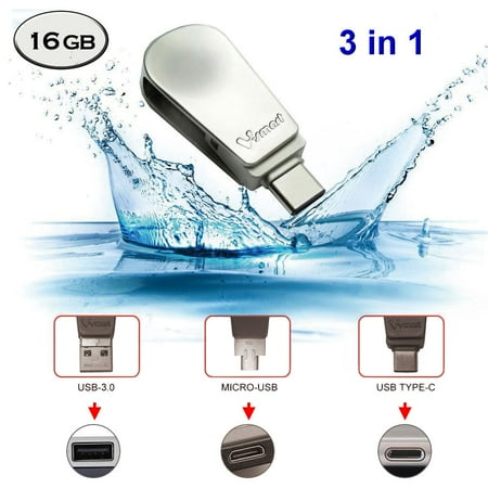 Edition High Speed Usb Flash - V-smart TC-301 16GB USB 3.0 Type C Flash Drive | 3 in 1 : Type C / Micro USB / USB 3.0| Waterproof High Speed Data Transfer OTG for Smartphones, Tablets, New MacBook (16GB Silver)