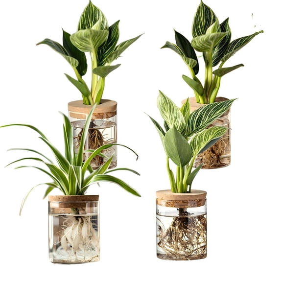 Glass Plant Propagation Station - Set of 4 Large Hydroponic Vases for Cuttings, Flowers, Home Office Decor
