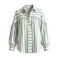 thumbnail image 5 of Button down Shirts for Women Dressy Striped Long Sleeve Blouse Fashion Casual Daily Tops by Yigetop Blue L, 5 of 6