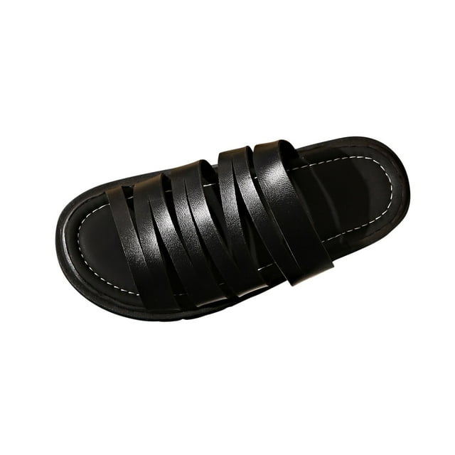 Platform Sandals Women Slide Thick Sole Straps Open Toe Leather Soft Sole Non Slip Beach Summer Slide Sandals Black