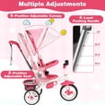 thumbnail image 3 of Costzon Tricycle for Toddlers, 6 in 1 Trike w/Parent Handle, Adjustable Canopy, Storage, Safety Harness & Wheel Brakes, Baby Push Tricycle Stroller for Kids Boys Girls Aged 9 Month-5 Years Old, Pink, 3 of 5