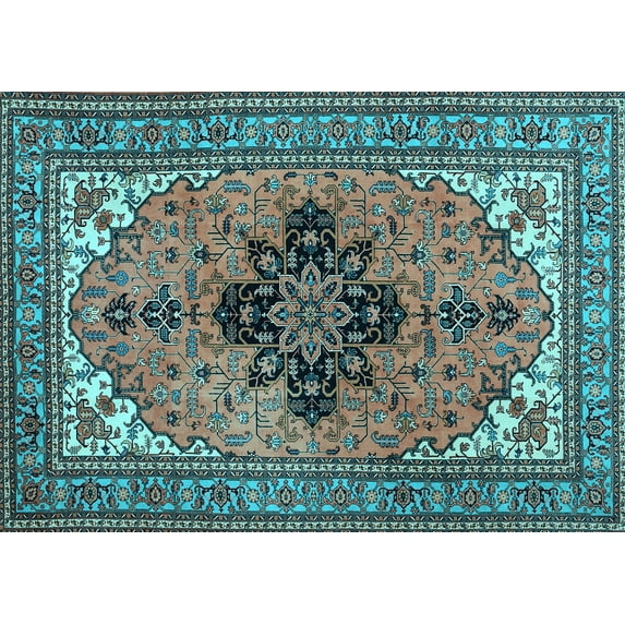 Ahgly Company Indoor Rectangle Medallion Light Blue Traditional Area Rugs, 2' x 5'